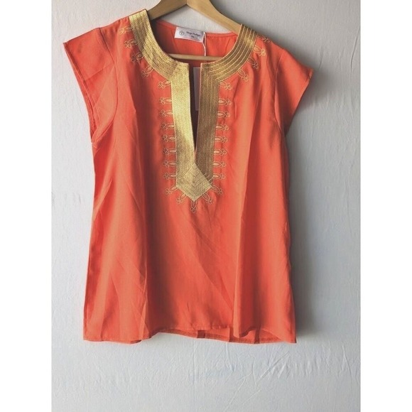 NWT Womens Deep V Neck Size M‎ Short Boutique Sleeve Shreya  Blouse Lq - Picture 5 of 16